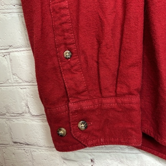 Eddie Bauer Cotton Flannel Button Down Shirt in Solid Red - Picture 4 of 12